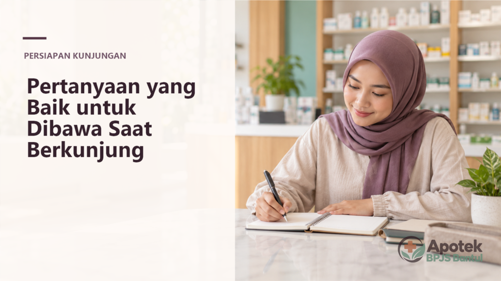 Ilustrasi pertanyaan yang baik untuk dibawa saat berkunjung dengan watermark Apotek BPJS Bantul.